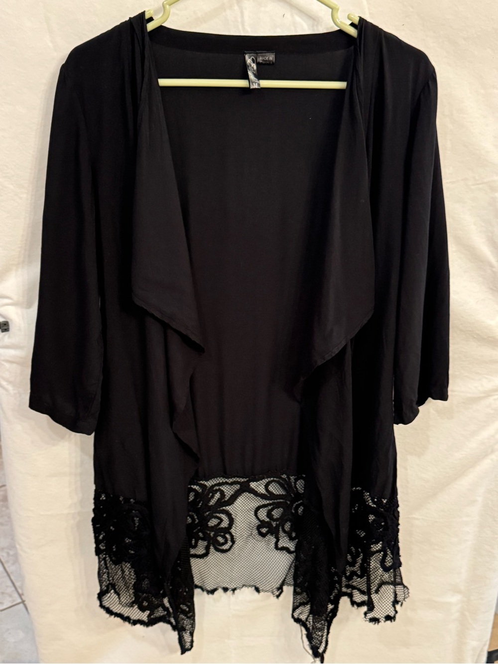 Black Lace Trim Draped Women's Cardigan - Brand Ethyl size M